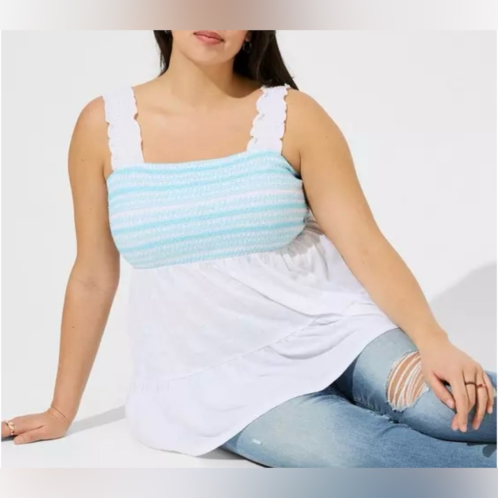 NWT Torrid cotton modal slub square neck smocked babydoll tank top 2X